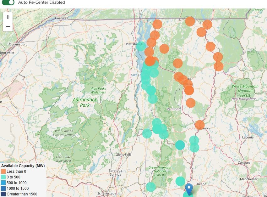 Zoomed out map of VELCO's transmission system